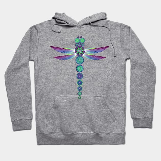 Mandala Dragonfly | Garnet Emerald Sapphire Magenta Green Blue (White) Hoodie by aRtVerse